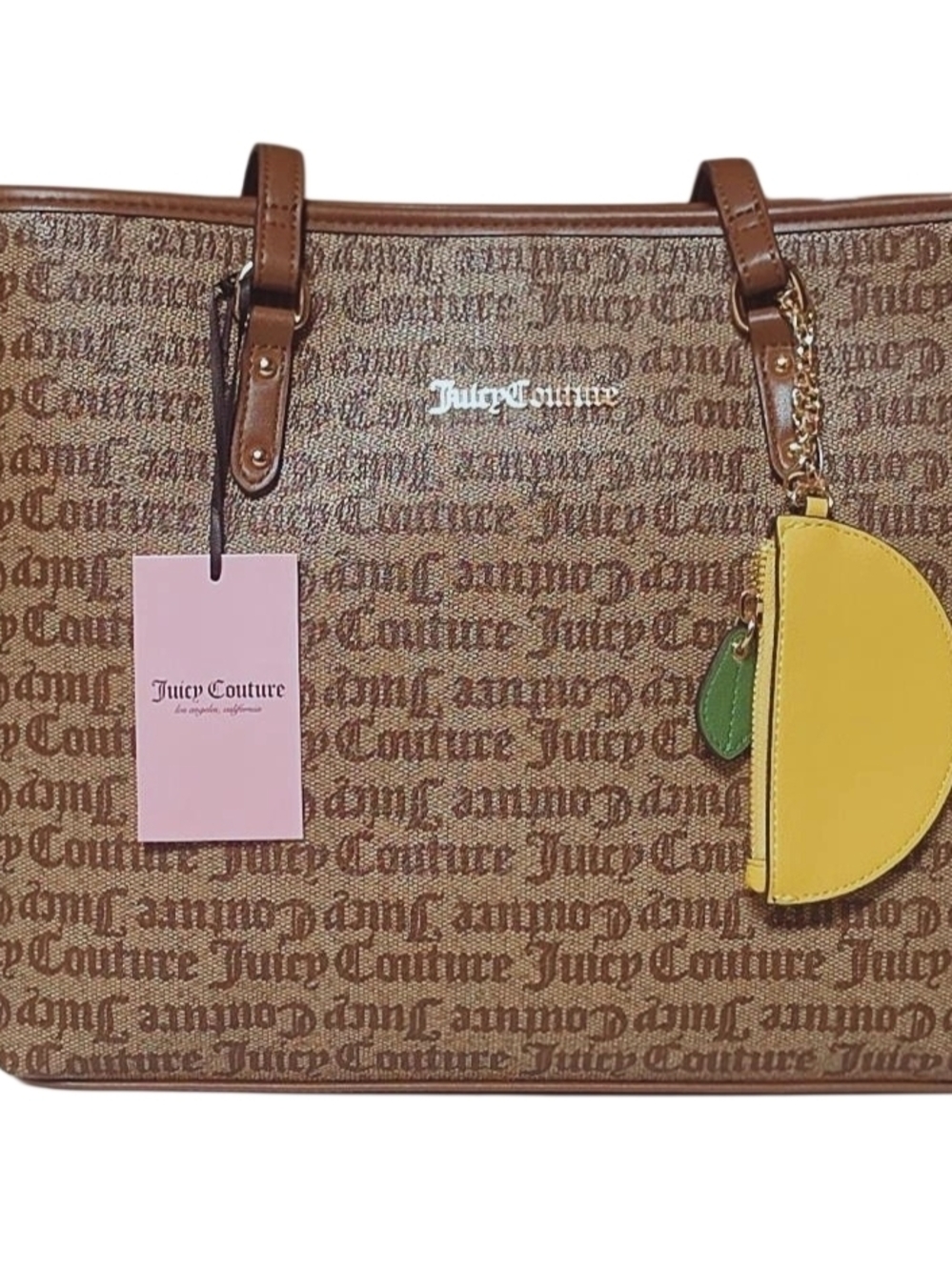 Juicy Couture Brown Monogram Tote with Yellow Charm